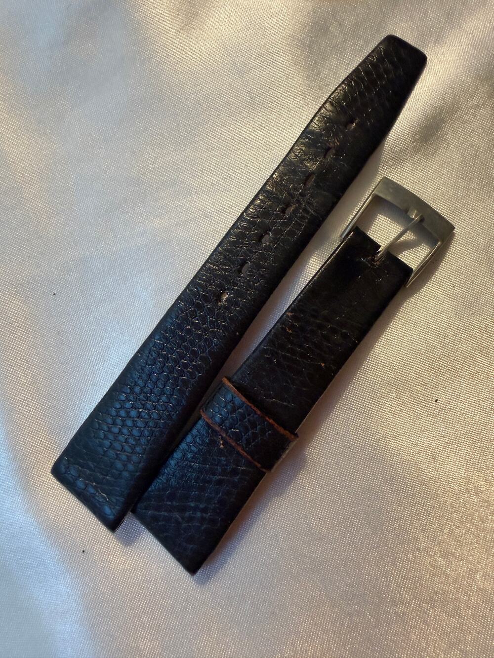 Vintage Black Lizard Grain Leather Watch Band Strap 20mm to 16mm Taper (CCC123)